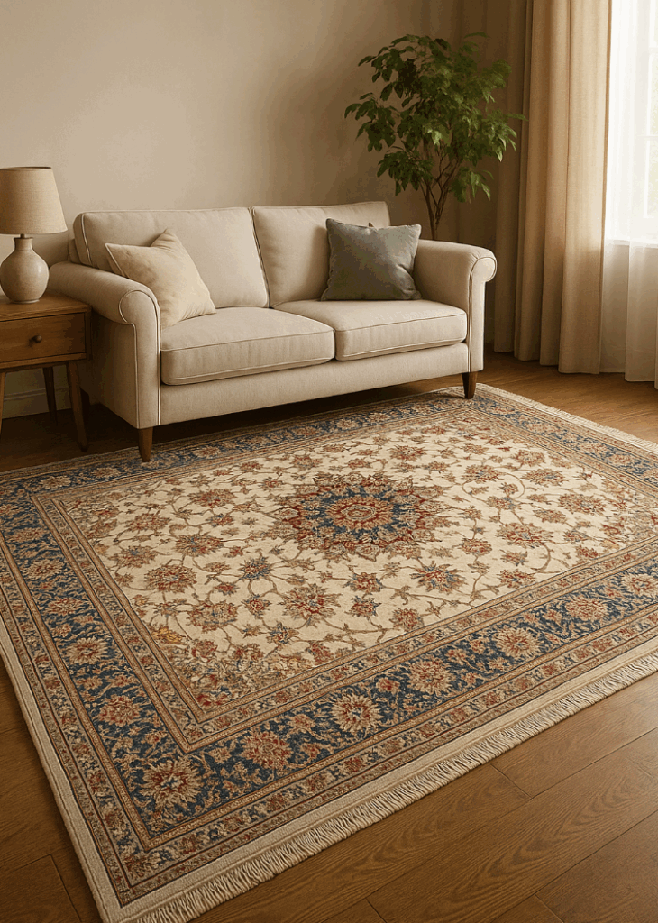 hand-knotted-silk-rug-in-living-room