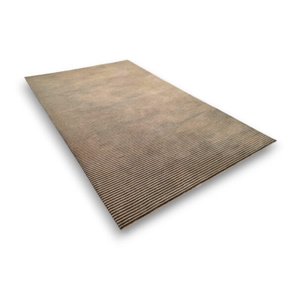 Custom hand-tufted rectangular wool rug in brown and tan with fine horizontal stripe pattern