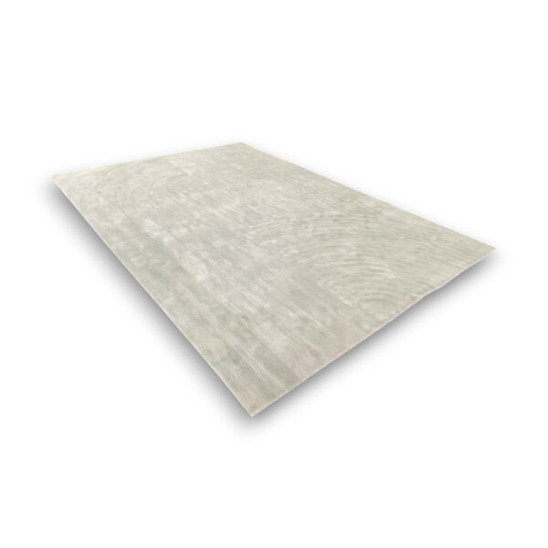 Custom hand-tufted rectangular acrylic rug in light sage green with subtle textured pattern