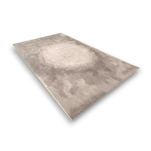 Custom hand-tufted rectangular acrylic rug in taupe with gradient shading and subtle texture