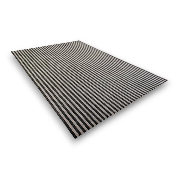 Custom hand-tufted rectangular rug with black and cream horizontal stripes