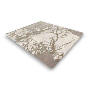 Custom hand-tufted rectangular wool rug in beige and taupe with marble-like veining pattern