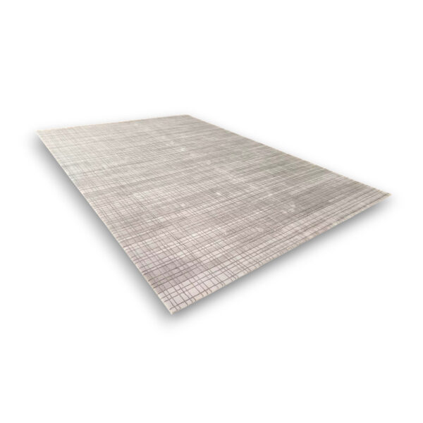 Custom hand-tufted rectangular rug with fine grid pattern in cream and grey crosshatch design