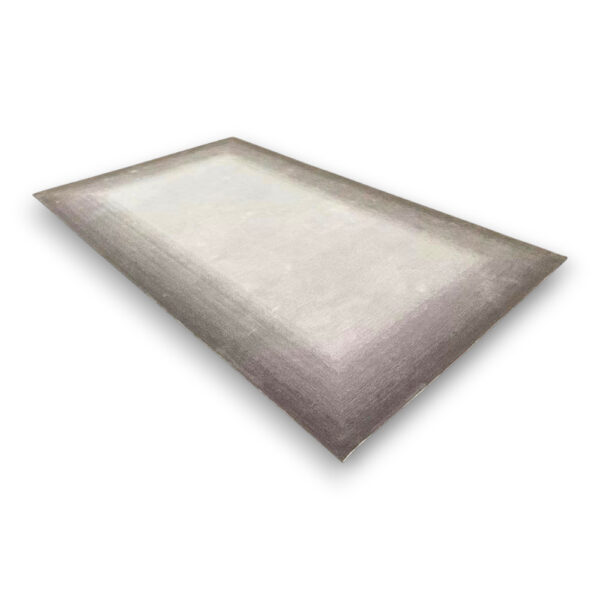 Custom tufted contemporary wool rug in cream center with brown gradient border creating ombre effect, rectangular shape