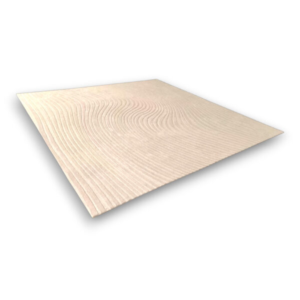 Custom tufted contemporary wool rug in cream with textured wavy lines creating contemporary geometric pattern, rectangular shape