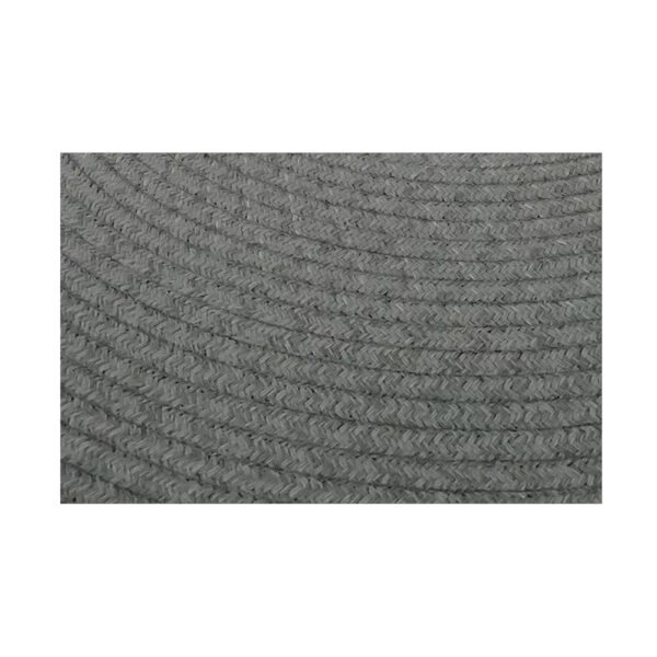 Custom gluefree woven wool rug showing charcoal grey braided rope texture with individual fiber strands and weave pattern