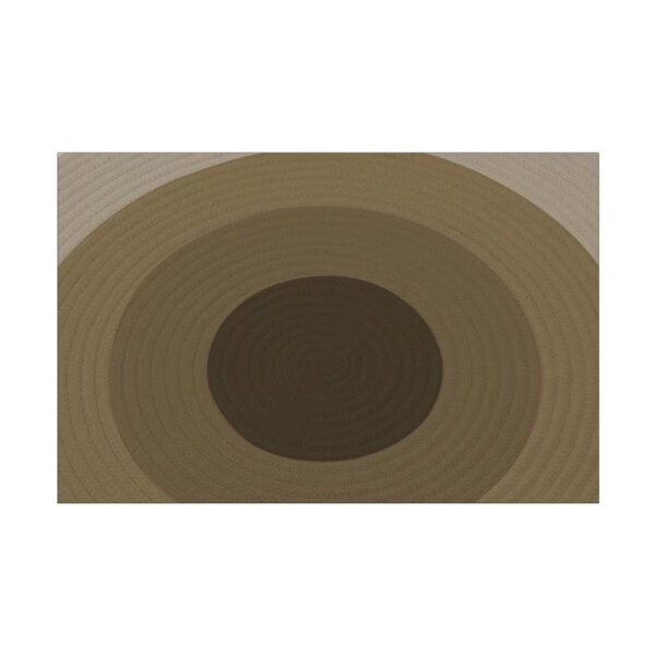 Custom gluefree woven wool rug showing cream and brown concentric circle pattern with visible texture and weave structure